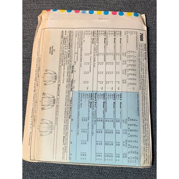 McCalls 7686 Vintage 1981 Misses Blouse Sewing Pattern Size 10 12 uncut - Picture 2 of 2